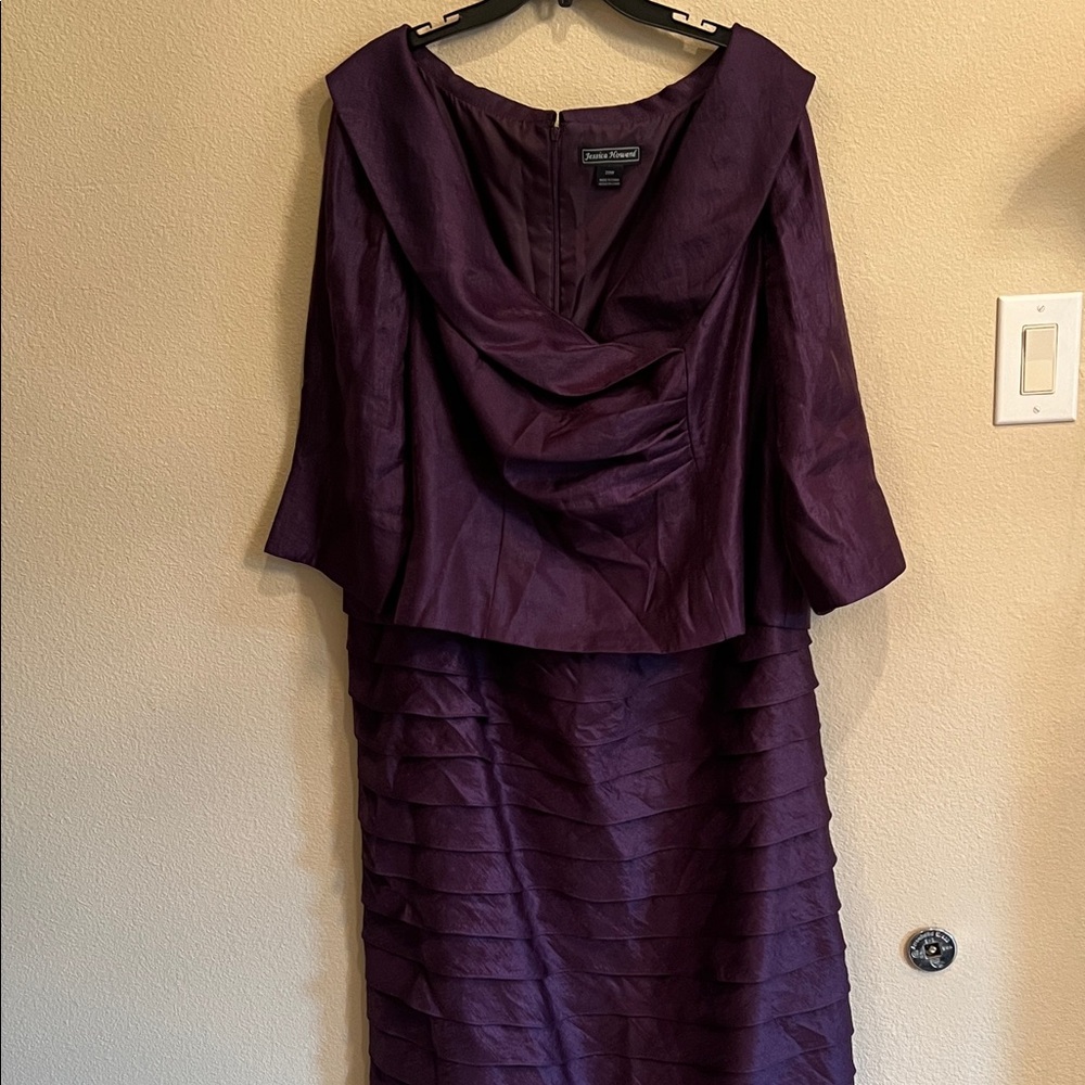 Jessica Howard Deep Purple Satin Layered Evening Dress
